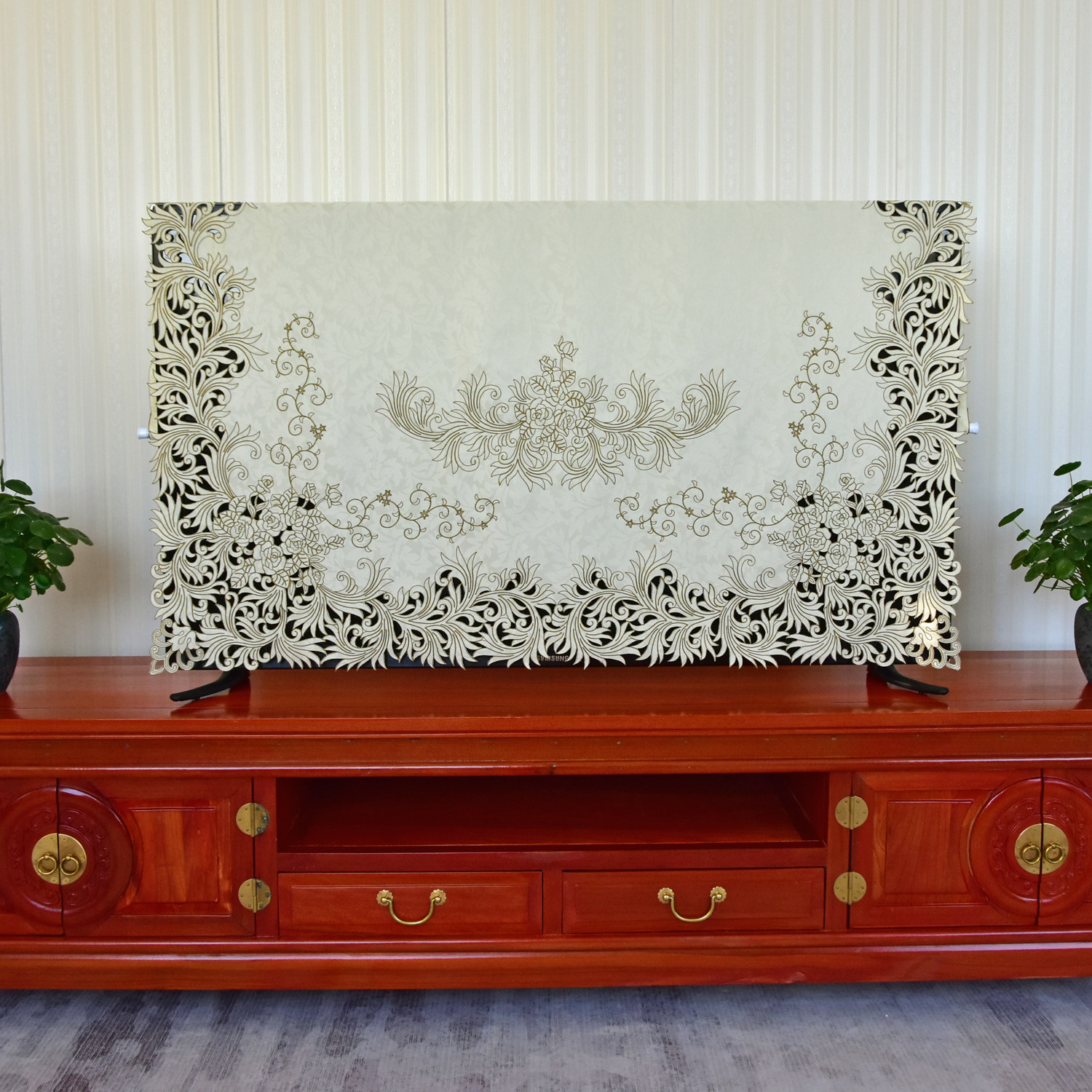 新款刺绣电视机防尘罩套55寸65寸75寸电视盖巾盖布台式挂式曲屏