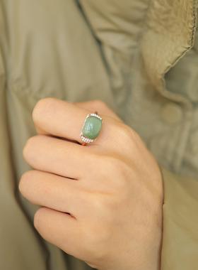 天然和田玉 8.7x12.3x6.53mm粉青戒指+s925银 货号NY8306 价格399