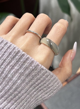 天然和田玉青花圆戒15码