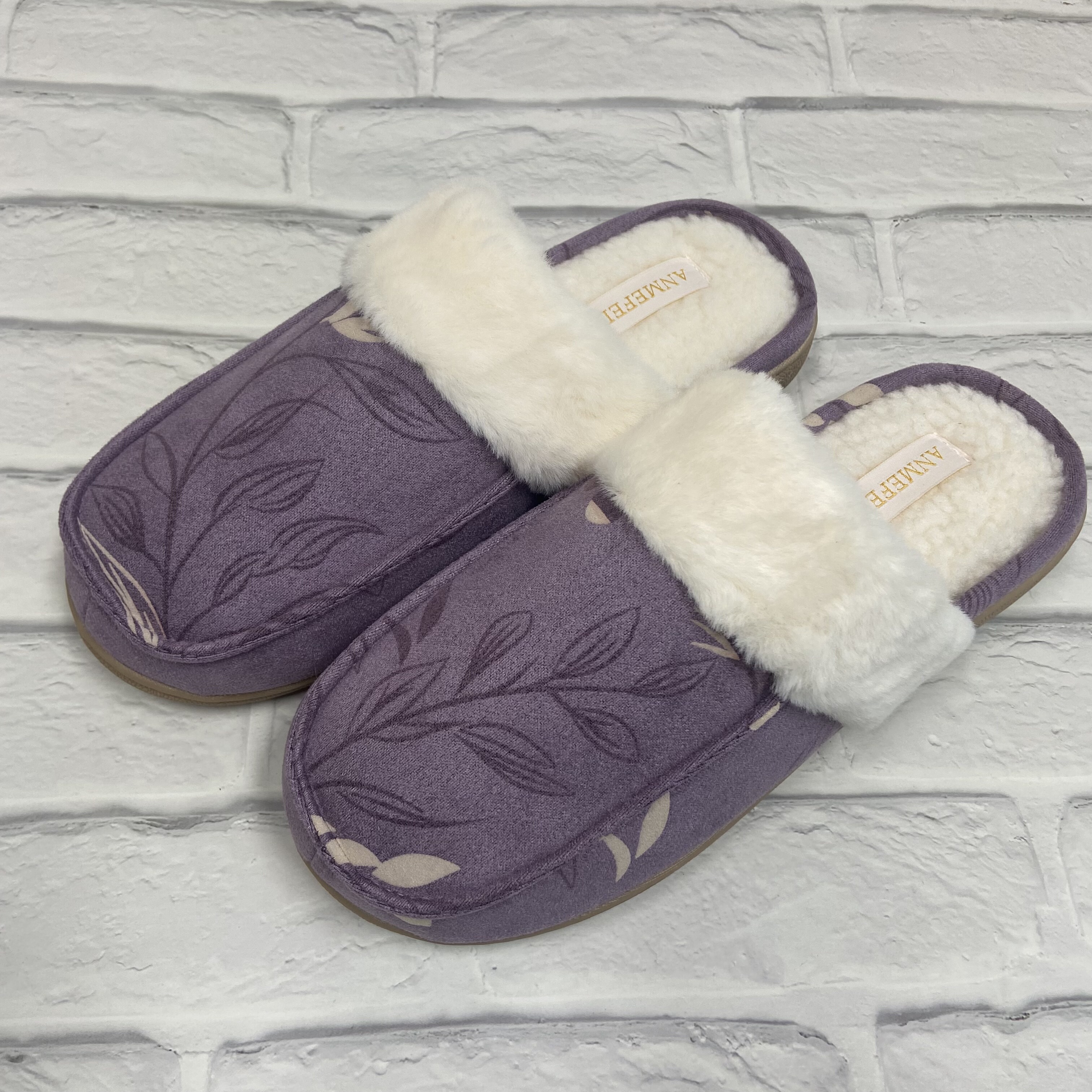 出口2025新款冬季女士时尚古风紫色家居棉拖鞋防滑毛绒保暖拖鞋