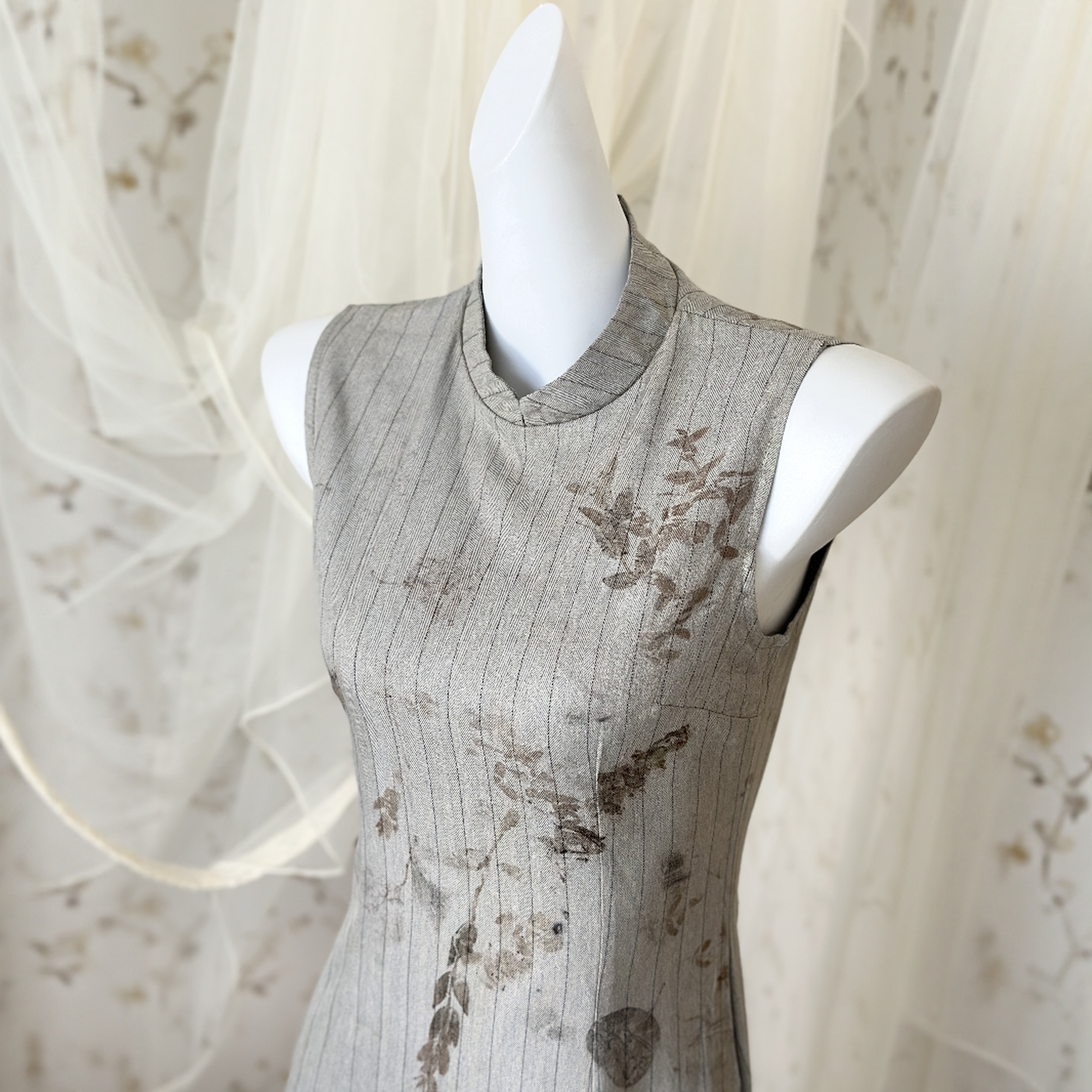 第二次心跳《银月》原创扎染 | 植物染收腰旗袍新中式复古连衣裙