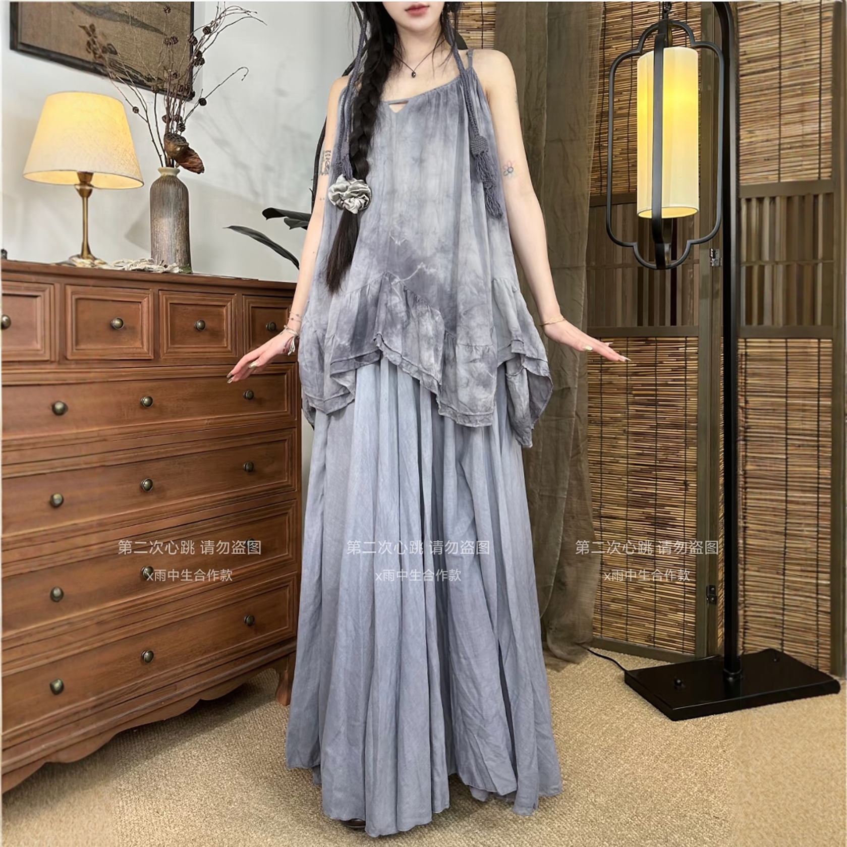 设计师植物染品牌紫色连衣裙