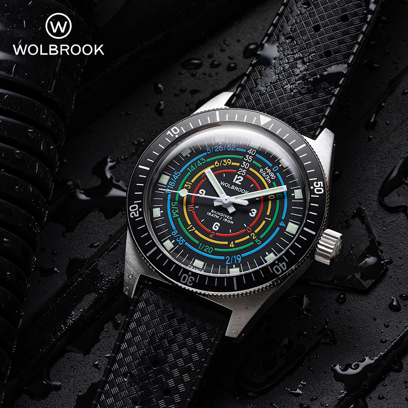 wolbrook法国进口彩虹盘潜水表手表男机械表专业军表防水
