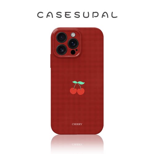 适用于iPhone18苹果17手机壳华为nova16新款oppofindx9菲林荣耀500全包小米17红色格纹樱桃vivos50一加ACE6