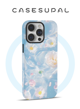 适用于iPhone16promax新款苹果15plus网红手机壳14pro/13菲林磁吸12创意水中白色花朵11二合一XR防摔保护套