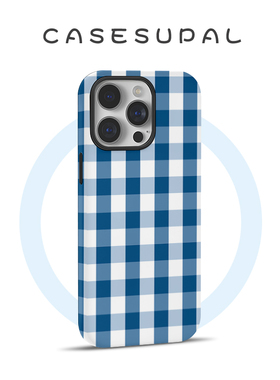 适用于iPhone16promax新款苹果15plus网红手机壳14pro/13菲林磁吸12ins风极简蓝色格纹11二合一XR防摔保护套