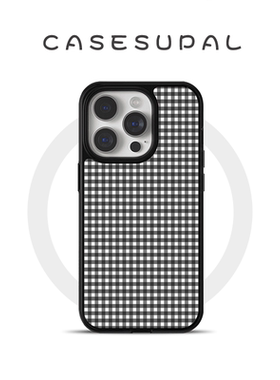 韩系ins黑色格子适用苹果16promax手机壳iPhone15plus磁吸支架14玻璃13高级感小众12全包防摔华为小米保护套