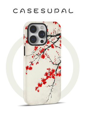 适用于iPhone16promax新款苹果15plus网红手机壳14pro/13菲林磁吸12文艺复古红色梅花11二合一XR防摔保护套