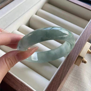 翡翠手镯油青飘花玉镯飘绿贵妃轮胎玉石平安镯糯冰种处理捡漏