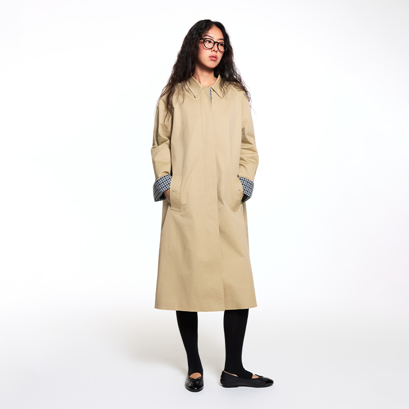 EATMI「那不勒斯」可正式可慵懒羊毛内里格纹立领长款风衣外套