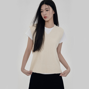 EATMI北欧叠穿｜经典针织V领复古马甲宽松简约百搭背心