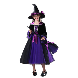 万圣节服装女童巫婆恐怖吸血鬼演出服儿童cos女巫装扮衣服公主裙