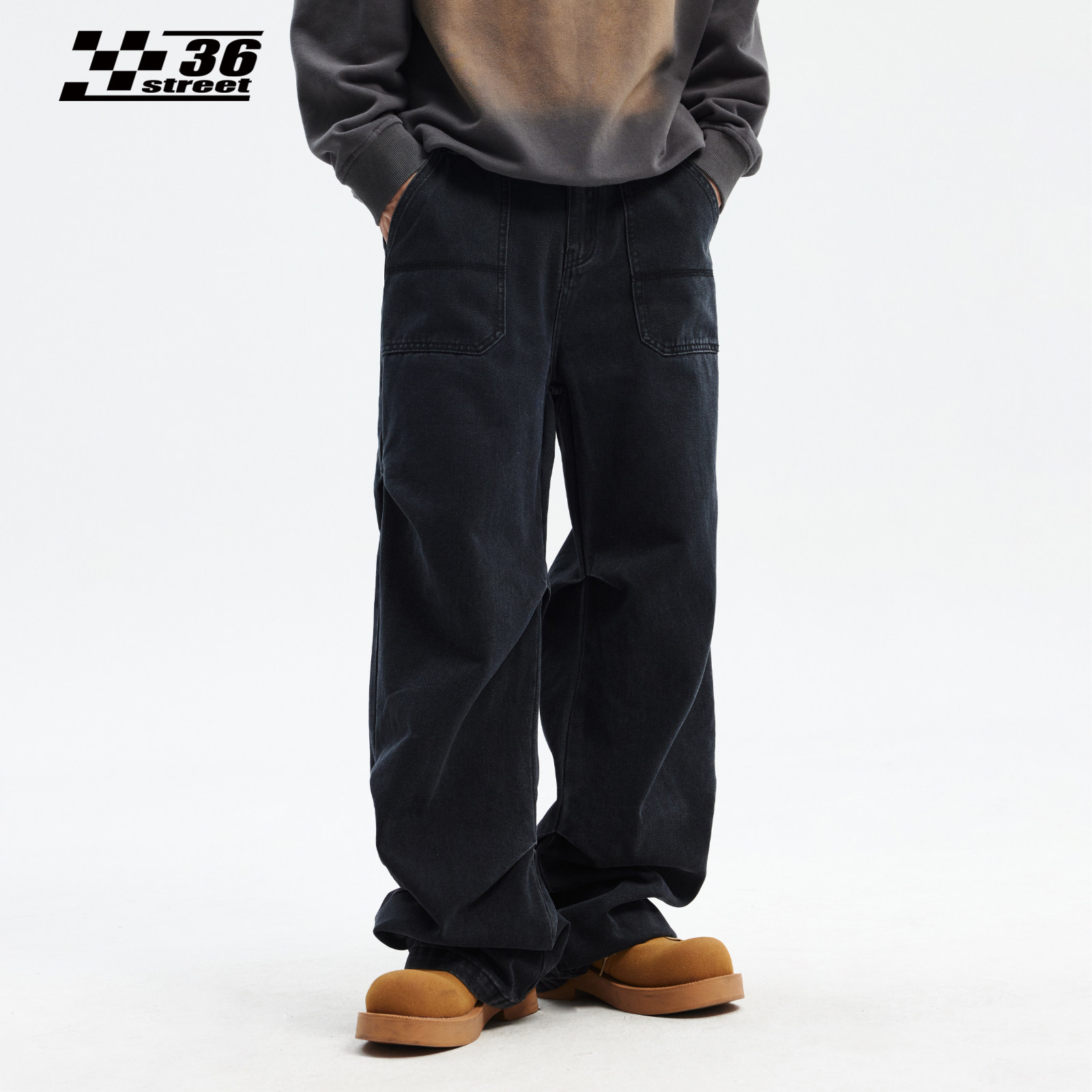 美式做旧水洗牛仔裤男宽松褶皱伞兵工装裤高街潮牌痞帅直筒阔腿裤,男装,牛仔裤,淘宝优惠券,粉丝福利购,淘宝优惠卷