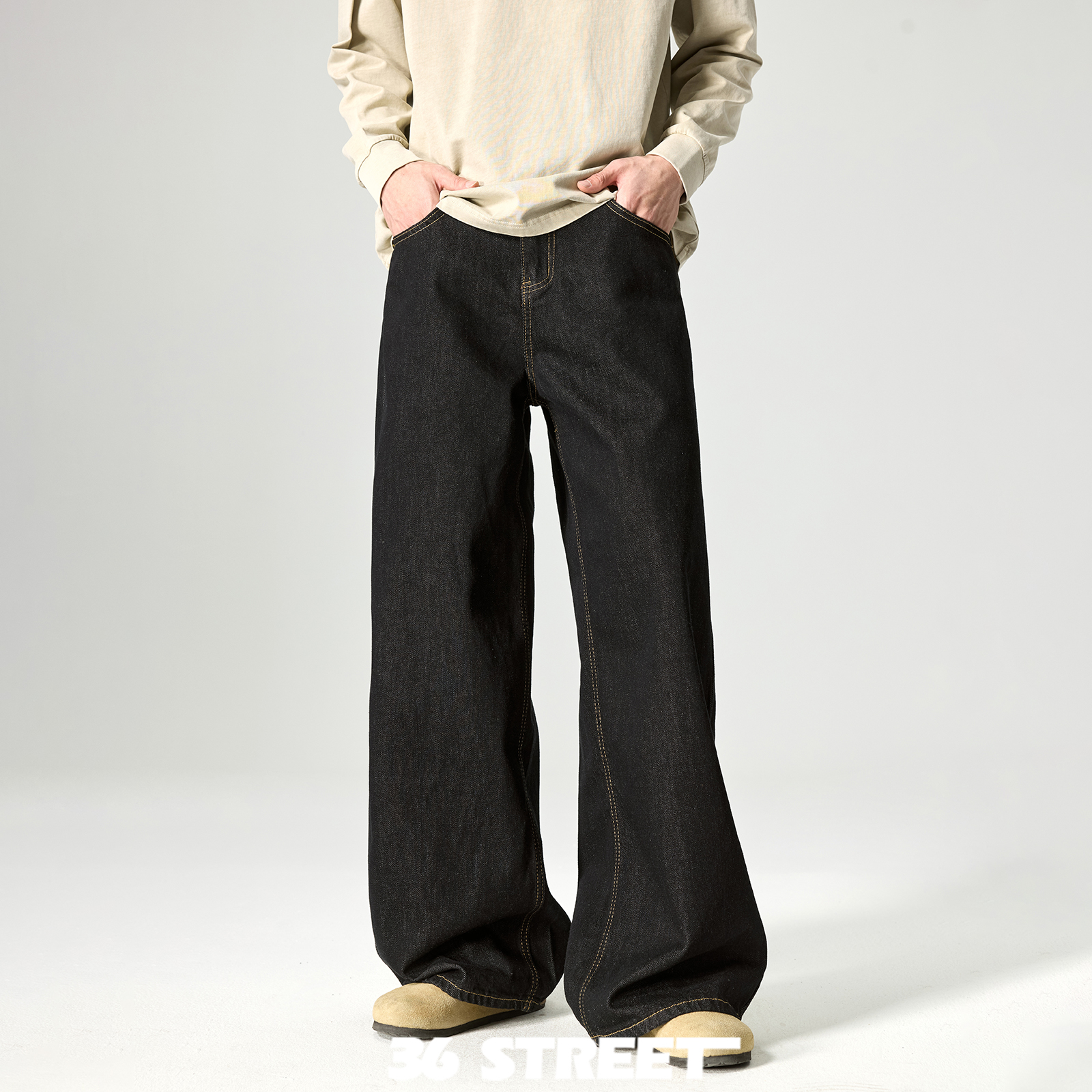 三十六街美式复古原色牛仔裤