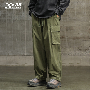 直筒休閑褲 日系潮牌軍綠色工裝 男2025新款 寬松百搭闊腿機(jī)能褲 褲 子