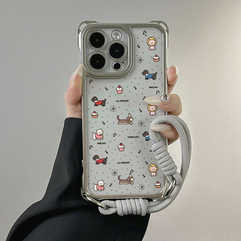 迷你狗狗适用苹果17promax手机壳四角挂绳16pro新款14防摔13精孔1