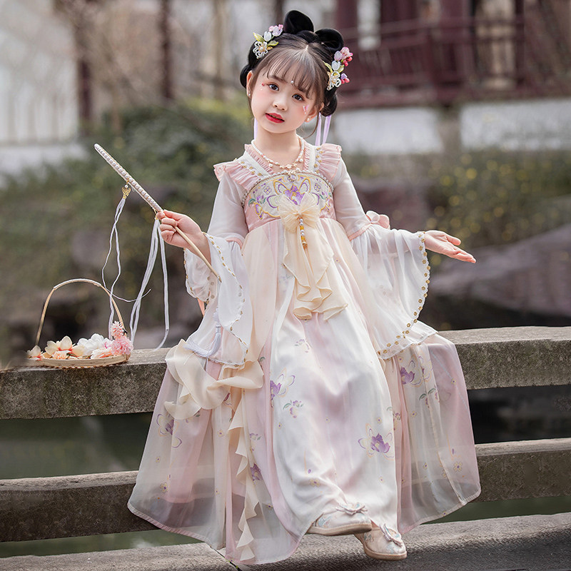 女童汉服夏款2023新款古风超仙唐朝公主裙粉色古装儿童唐装女款夏