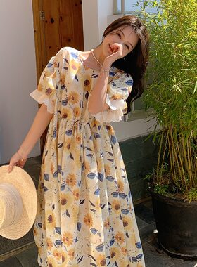 夏装新款大码孕妇装夏款连衣裙女中长款宽松碎花裙子夏.季过膝长
