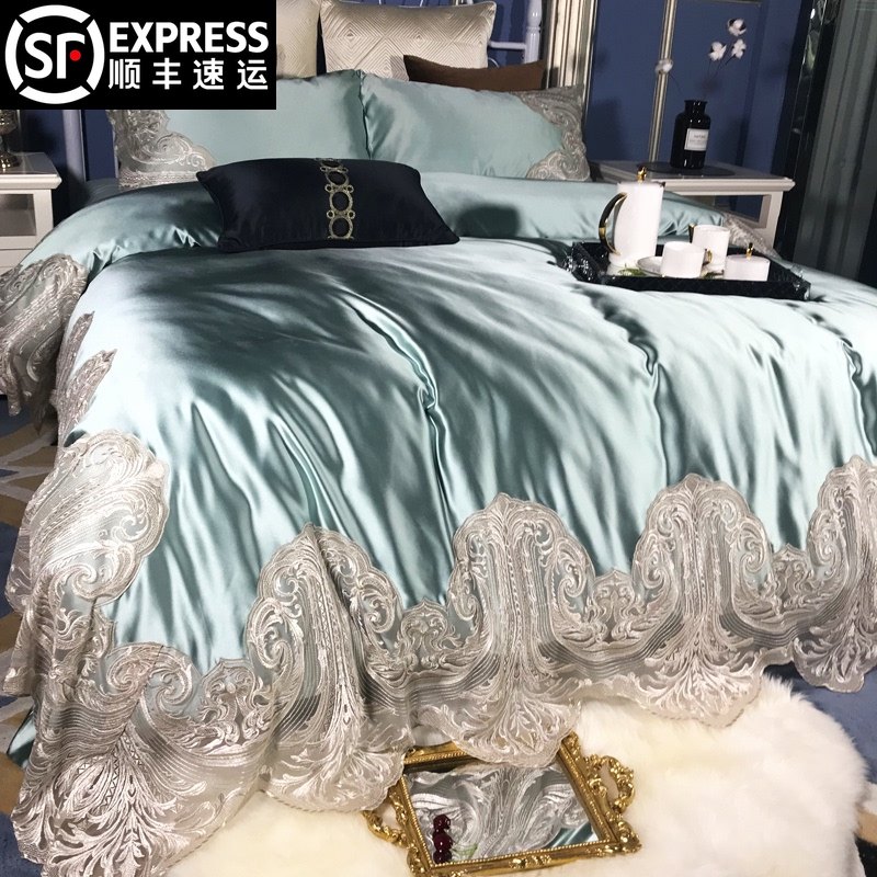 高档法式丝棉蕾丝四件套120埃及长绒棉样板房奢华欧式绸缎1.8床品