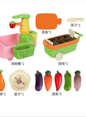 韩国小豆娃娃田园蔬菜组变色水洗戏水洗菜盆O水龙头厨房过家家玩