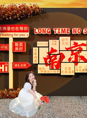 网红形象地名打卡拍照区布置室户外E露营风墙面装饰玫瑰花造背景