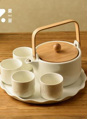 夏至23354水壶陶瓷装套带托盘耐水高温大容量凉瓶家用水杯玻冷璃