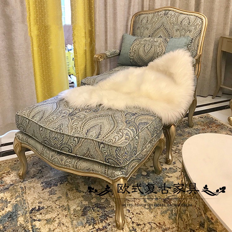 美式客厅实木沙发椅轻奢样板房阳台休闲椅鸢N尾花形布艺单人椅沙