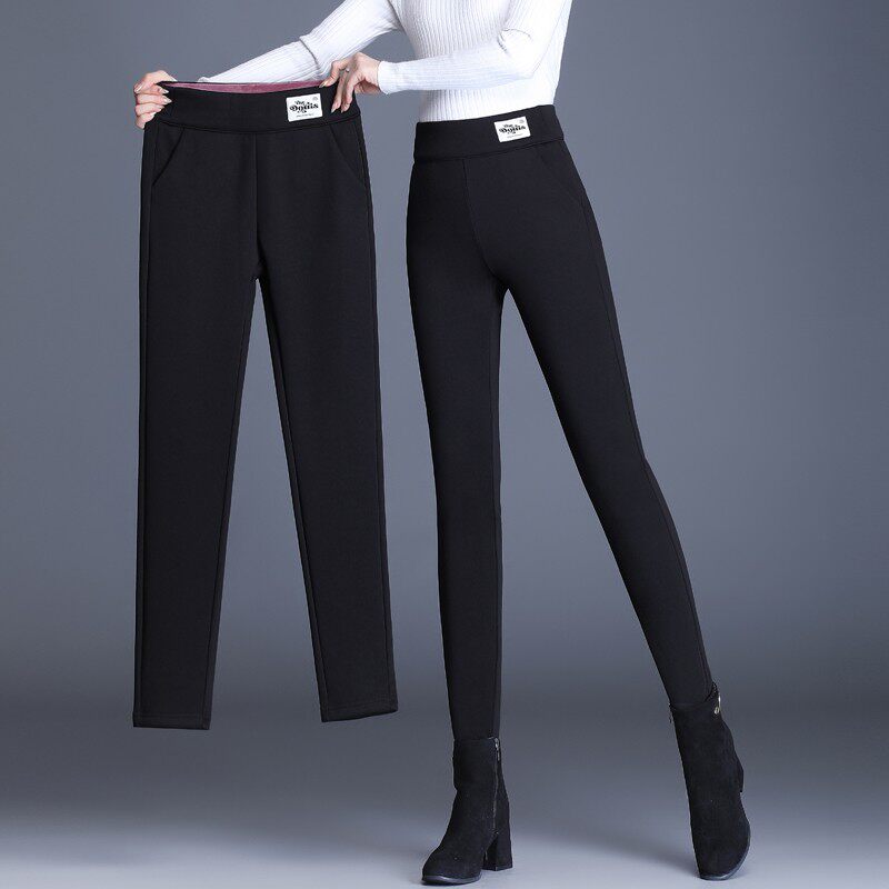 加绒打底裤女外穿2021冬季高腰紧身妈妈保暖裤子大码弹力小脚长裤