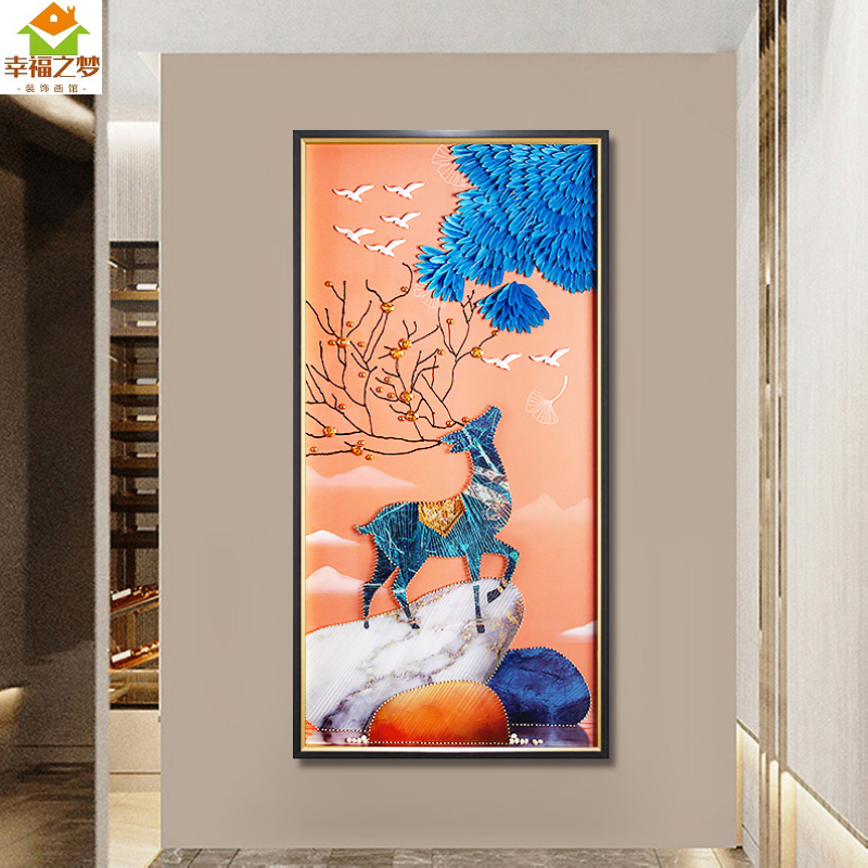 客厅玄关装饰画简k约现代动物图案壁画实物立体走廊过道长方形挂图片