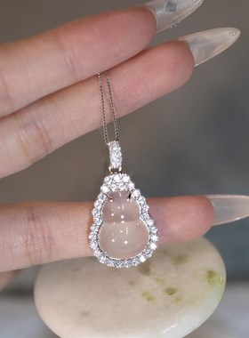 玉福禄送!正品天然玉髓葫芦项链纯银吊坠银饰锁骨链颈链