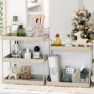 家用茶几餐桌多层茶o杯置物架卫生间北欧奶茶色铁艺拼花皮垫收纳