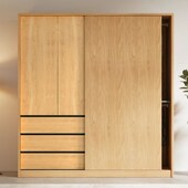 北欧衣柜家用卧室推拉门原木色简约趟F移门主卧室儿童衣柜收纳衣