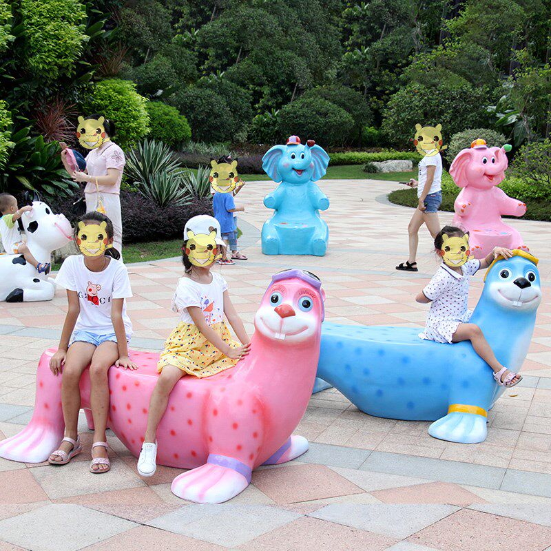 玻璃钢卡通海狮雕塑坐凳休闲座椅幼儿J园海洋馆园林景观装饰摆件