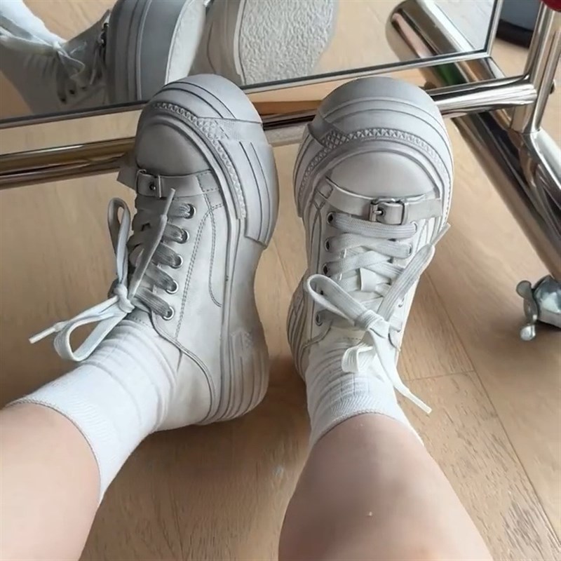 粉色脏脏鞋女春夏新款真皮做旧松糕底休闲板鞋韩版厚底小白鞋单鞋