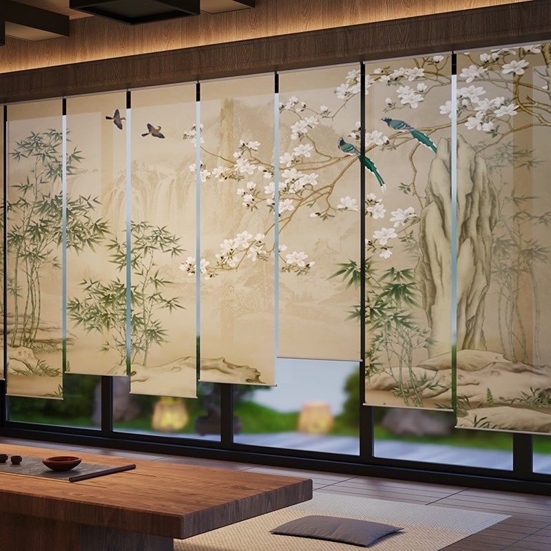 新中式屏风软隔断客厅门帘装饰茶室背景墙定制花鸟布艺卷帘窗帘,居家布艺,卷帘,淘宝优惠券,粉丝福利购,淘宝优惠卷