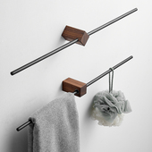 胡桃木极简毛巾架原木单杆置w物架高端卫生间浴室洗漱台挂杆免打