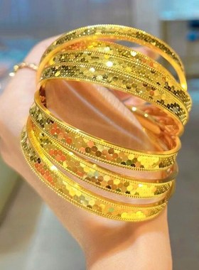 金包银龙鳞手镯女爆款鱼鳞爆闪蜂窝蹦迪实心手环情人节礼物