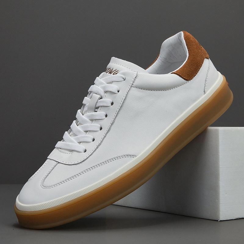 头层牛皮男鞋2025新款复古百搭德训鞋男士平底潮流运动休闲板鞋男,流行男鞋,休闲板鞋,淘宝优惠券,粉丝福利购,淘宝优惠卷