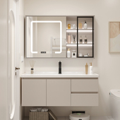 陶瓷一体盆浴室柜组合p奶油风洗手脸盆柜卫生间洗漱台智能现代简