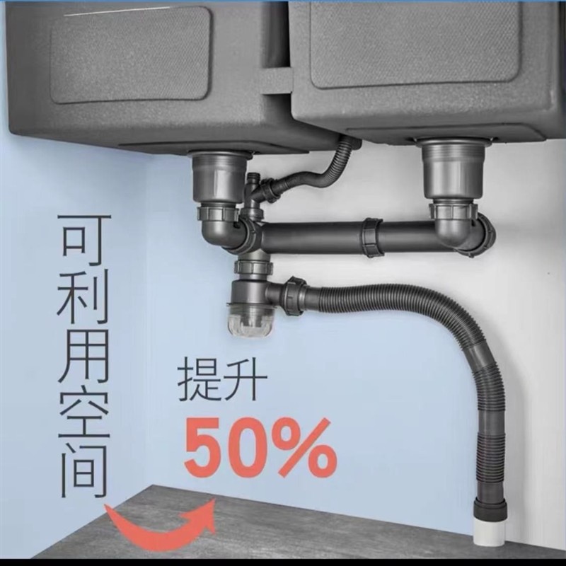 厨房洗菜盆下水管l管道配件双槽水池下水器水槽洗碗池排水管套装