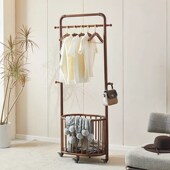 实木挂衣架晾f晒衣服收纳衣架落地卧室家用白蜡木衣架可移动万向