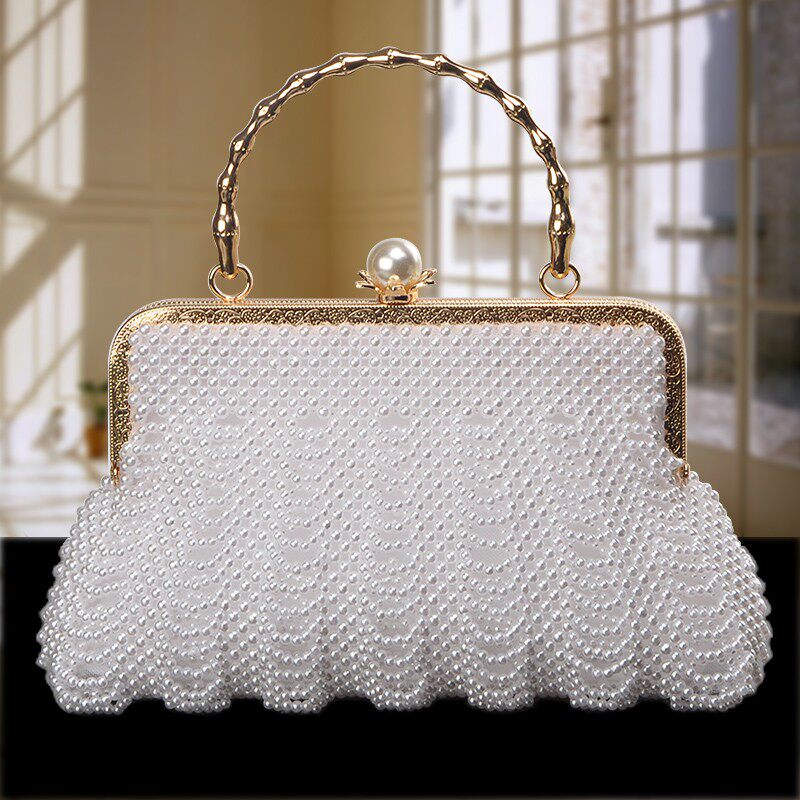 新款手工串珠包包diy材料包编织珍珠斜挎包水钻水晶珠口金手提包