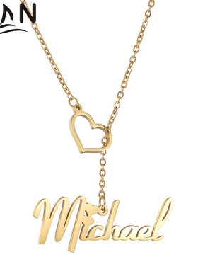 创意名字私人定 制镂空爱心英文字母不锈钢吊坠项V链女锁骨链饰品