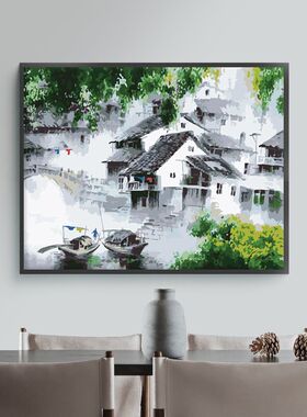diy数字油画j丙烯装饰风景手工梦里水乡填色填充中国风手绘油彩画