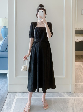 孕妇连衣裙夏装2021时尚w款韩版中长款钉珠气质显瘦女人味裙子潮