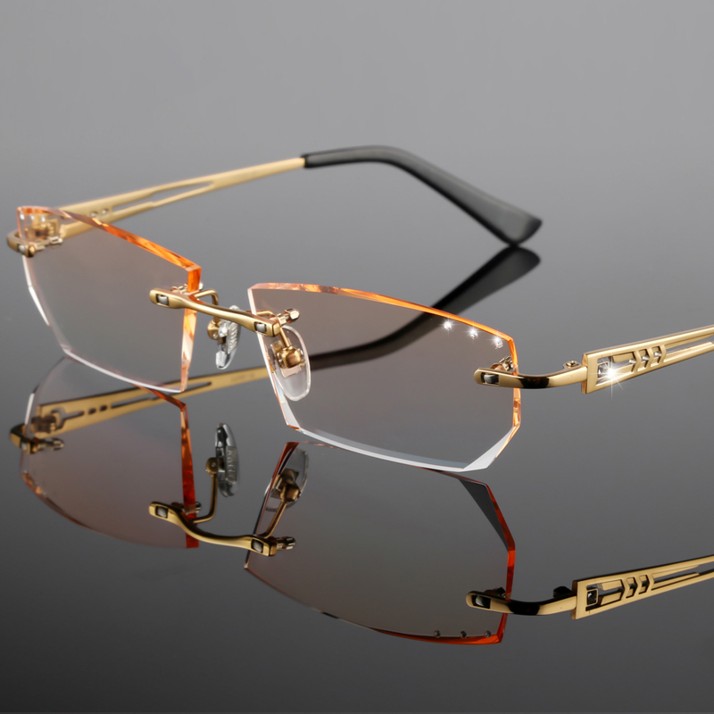 配近视眼镜男成品无框眼镜架超轻商务切边眼镜框纯W钛变色近视镜
