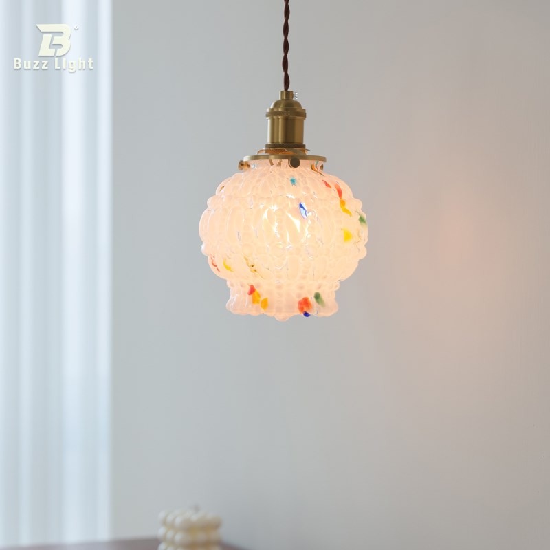 中古花团糖果珍珠泡泡色彩玻璃吊灯复古南洋怀旧风U床头民宿小吊