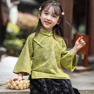 儿童改良旗袍秋冬提花上衣女x童中国风学生套装宝宝汉服学院风裙