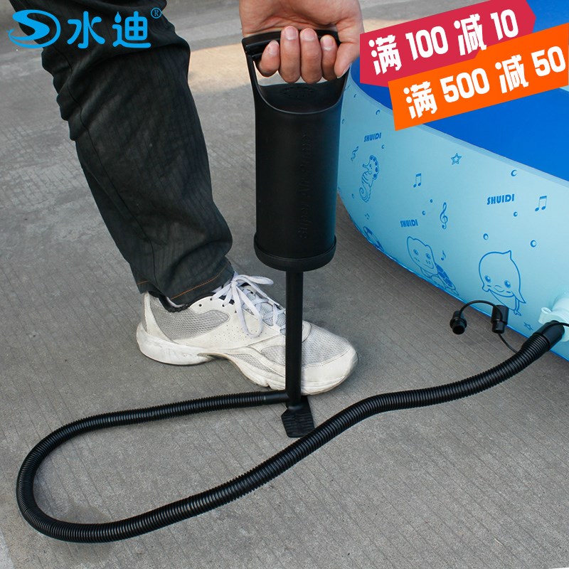 充气游泳池手动打气筒充气床船水池高效双向充气泵 3气嘴加长软管