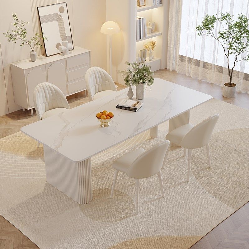 奶油风纯白岩板餐桌现代简约轻奢小户型家用长方形餐桌椅,住宅家具,岩板餐桌,淘宝优惠券,粉丝福利购,淘宝优惠卷
